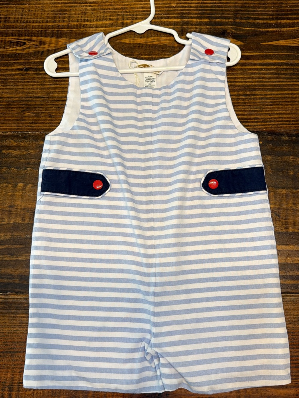 TBBC Striped Romper with Red Button Accents